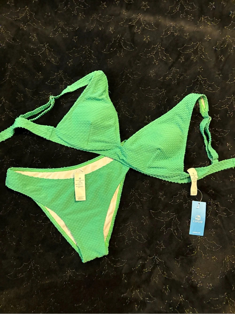 Cupshe Bright Green Textured Triangle Bikini Set